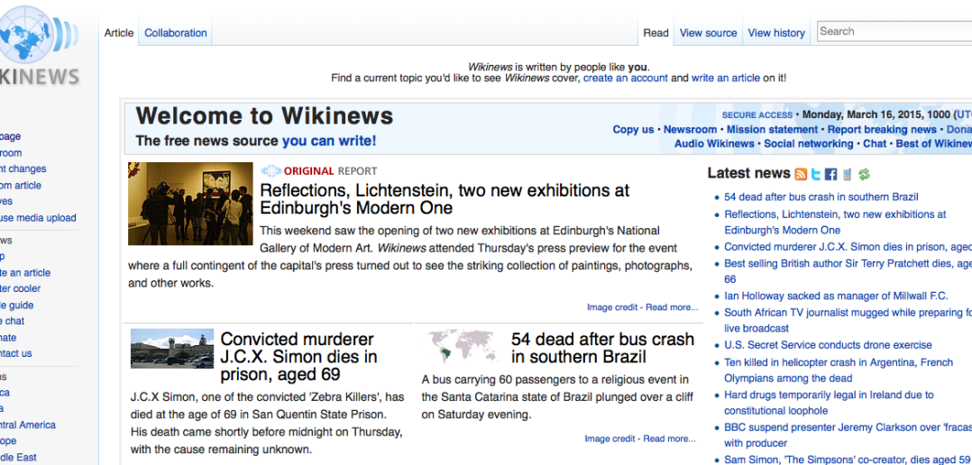 Wikinews homepage